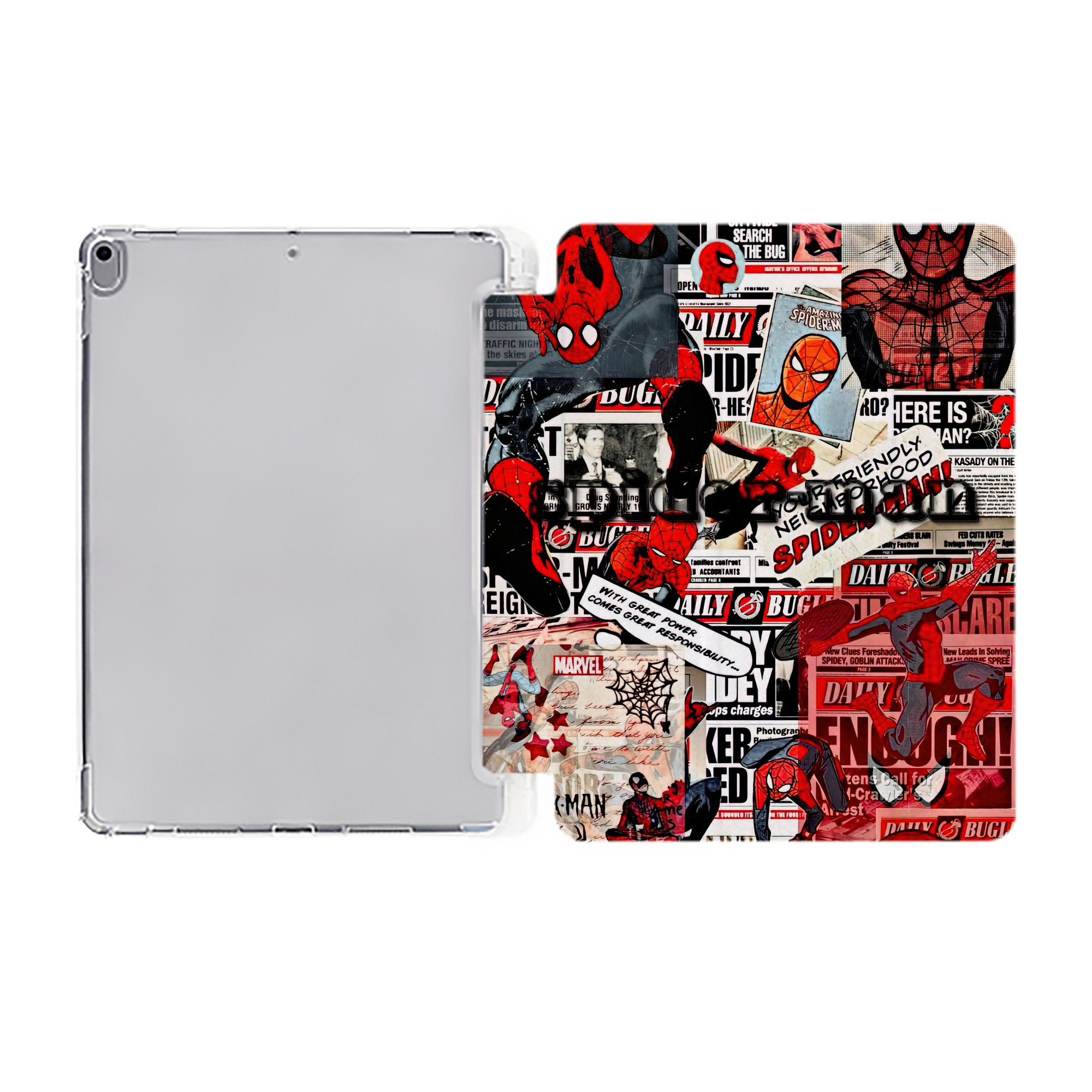 （画像用） Spider Man スパイダーマン IPad ケース ペン収納付き 三つ折りスタンド PUレザー×シリコン 対応機種9.5/10.5/10.9インチ
